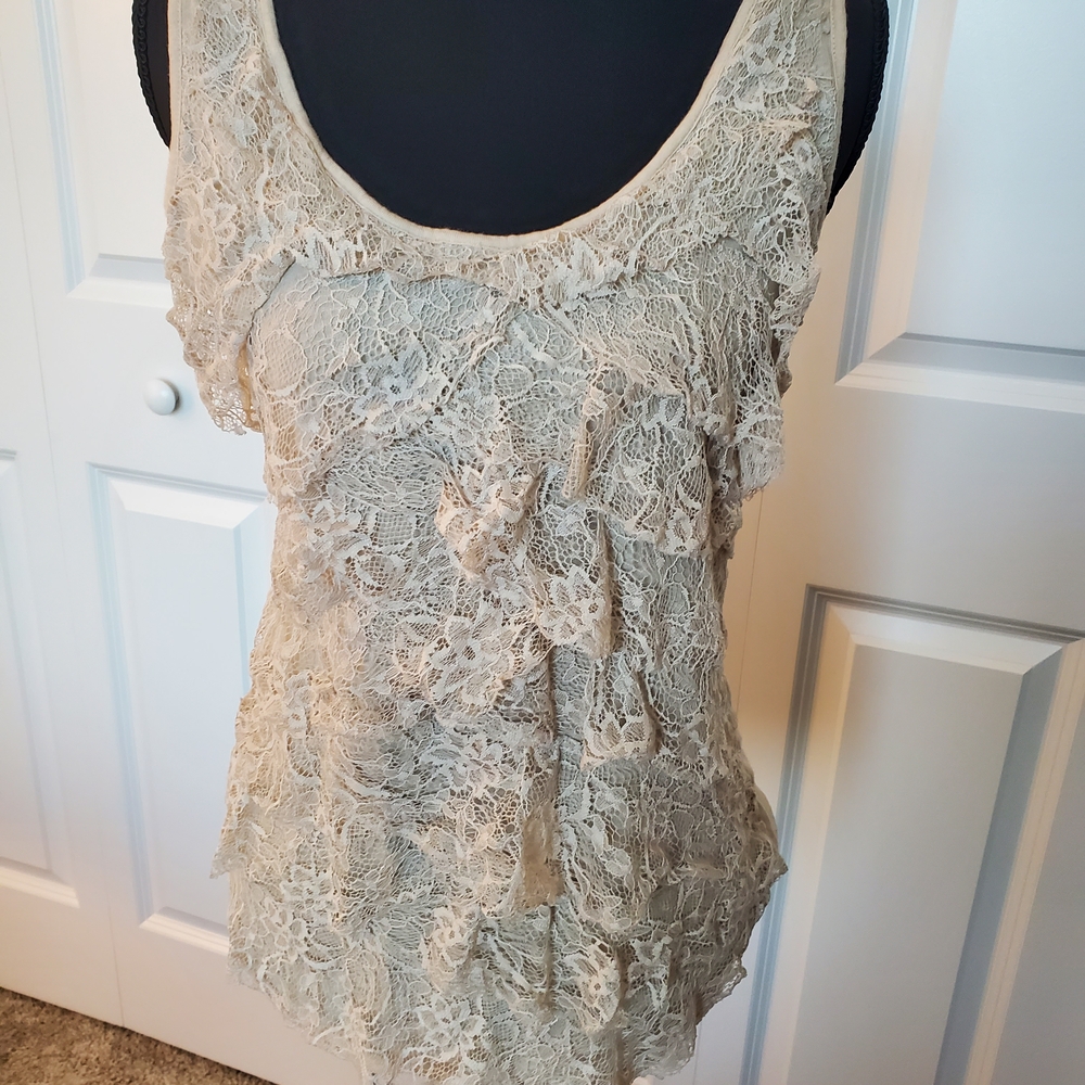 Express Cream Ruffled Asymmetrical Tank Top